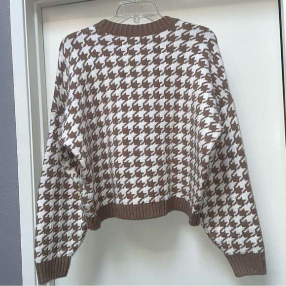 Hollister Brown Cream Houndstooth Cropped Sweater Women’s Large - Picture 7 of 8